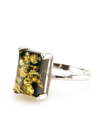 Silver Ring With Green Amber Stone The Rectangle​, Ring Size: 5 / 15.5, image , picture 3
