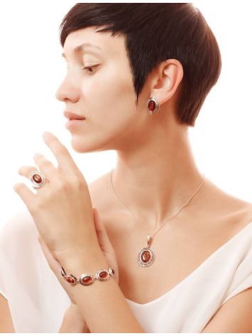 Adjustable Silver Ring With Cherry Amber The Ellas, Ring Size: Adjustable, image , picture 2