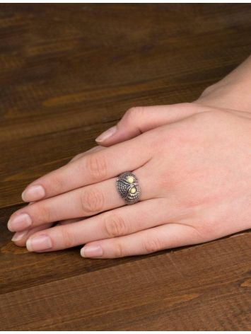 Cute Silver Ring With Honey Amber The Owl, Ring Size: 6.5 / 17, image , picture 3