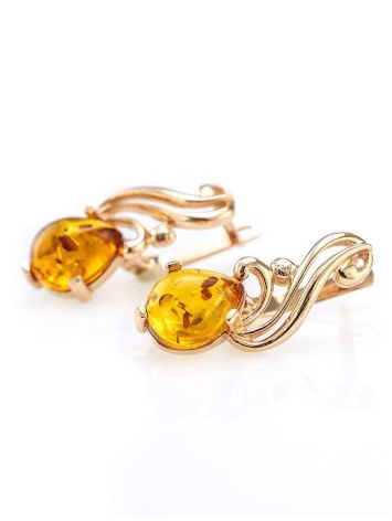 Refined Golden Earrings With Cognac Amber The Swan, image , picture 4