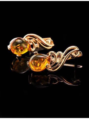 Refined Golden Earrings With Cognac Amber The Swan, image , picture 2