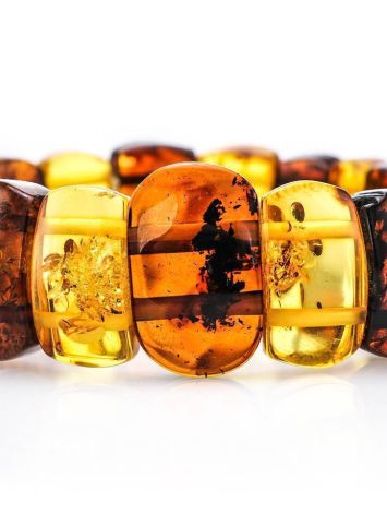 Two Toned Amber Flat Beaded Stretch Bracelet, image , picture 2