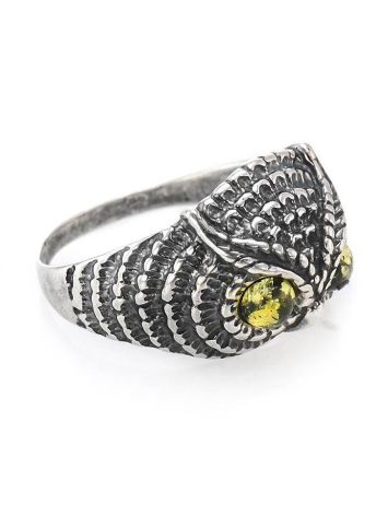 Stylish Animalistic Silver Ring With Green Amber The Owl, Ring Size: 9 / 19, image , picture 2