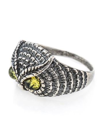 Stylish Animalistic Silver Ring With Green Amber The Owl, Ring Size: 9 / 19, image , picture 3