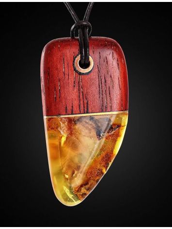 Padauk Wood Pendant With Cognac Amber The Indonesia, image , picture 3