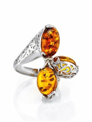 Sterling Silver Ring With Cognac Amber  And Dangle Bead The Casablanca, Ring Size: 11.5 / 21, image , picture 3