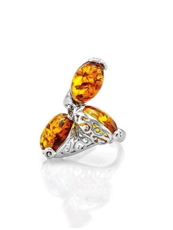 Sterling Silver Ring With Cognac Amber  And Dangle Bead The Casablanca, Ring Size: 5.5 / 16, image , picture 6