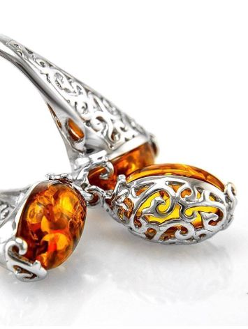 Sterling Silver Ring With Cognac Amber  And Dangle Bead The Casablanca, Ring Size: 5.5 / 16, image , picture 4
