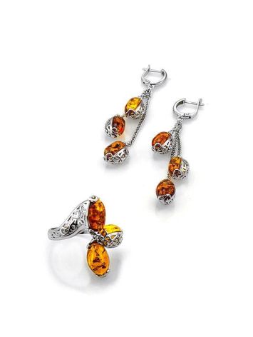 Sterling Silver Ring With Cognac Amber  And Dangle Bead The Casablanca, Ring Size: 5.5 / 16, image , picture 5