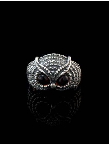 Wonderful Silver Ring With Cherry Amber The Owl, Ring Size: 6 / 16.5, image , picture 2