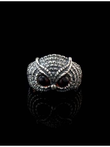 Wonderful Silver Ring With Cherry Amber The Owl, Ring Size: 9.5 / 19.5, image , picture 2