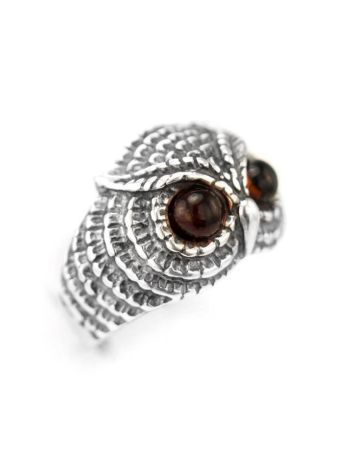 Wonderful Silver Ring With Cherry Amber The Owl, Ring Size: 9.5 / 19.5, image , picture 6