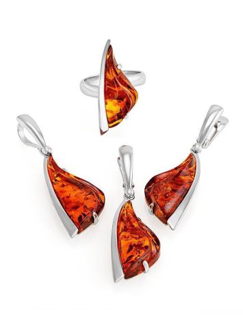 Bold Handcrafted Amber Ring In Sterling Silver The Palladio, Ring Size: Adjustable, image , picture 4