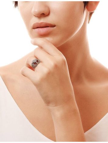 Wonderful Silver Ring With Cherry Amber The Owl, Ring Size: 9.5 / 19.5, image , picture 3