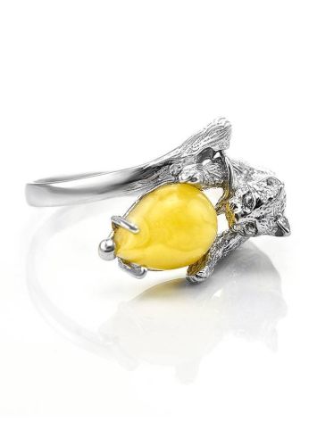 Cute And Fabulous Sterling Silver Ring With Honey Amber The Cats, Ring Size: 9.5 / 19.5, image , picture 3