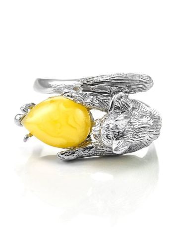 Cute And Fabulous Sterling Silver Ring With Honey Amber The Cats, Ring Size: 9.5 / 19.5, image , picture 4
