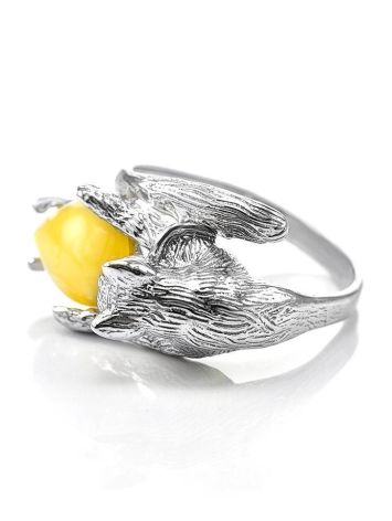 Cute And Fabulous Sterling Silver Ring With Honey Amber The Cats, Ring Size: 9.5 / 19.5, image , picture 5