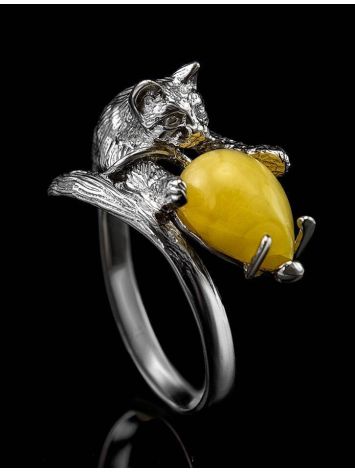 Cute And Fabulous Sterling Silver Ring With Honey Amber The Cats, Ring Size: 9.5 / 19.5, image , picture 6