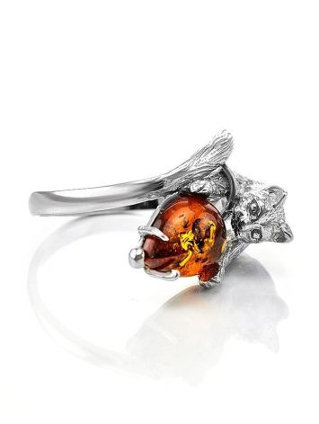 Cute And Fabulous Sterling Silver Ring With Cognac Amber The Cats, Ring Size: 8 / 18, image , picture 4