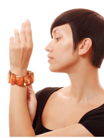 Bold Cognac Amber Stretch Bracelet, image , picture 2