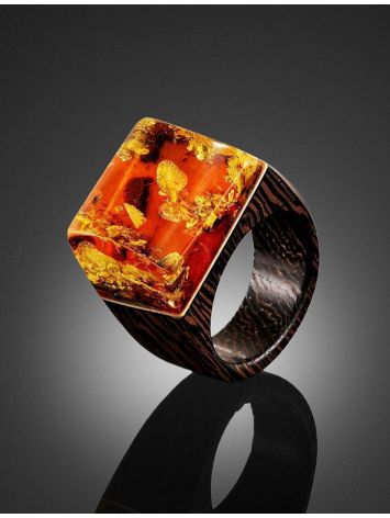 Wooden Ring With Lemon Amber The Indonesia, Ring Size: 7 / 17.5, image , picture 2