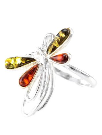 Stylish Sterling Silver Ring With Multicolor Amber The Dragonfly, Ring Size: 9.5 / 19.5, image , picture 4