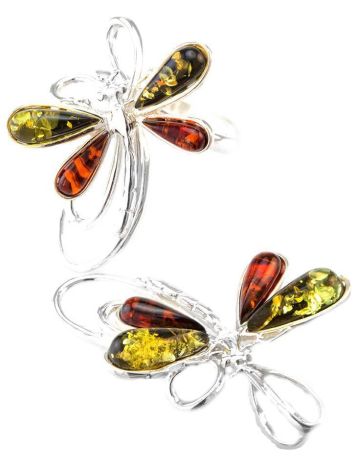 Stylish Sterling Silver Ring With Multicolor Amber The Dragonfly, Ring Size: 9.5 / 19.5, image , picture 6