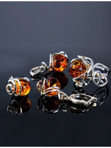 Cognac Amber Ring In Sterling Silver The Flamenco, Ring Size: Adjustable, image , picture 6