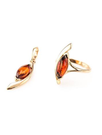 Golden Ring With Leaf Cut Amber The Liana, Ring Size: 8.5 / 18.5, image , picture 4