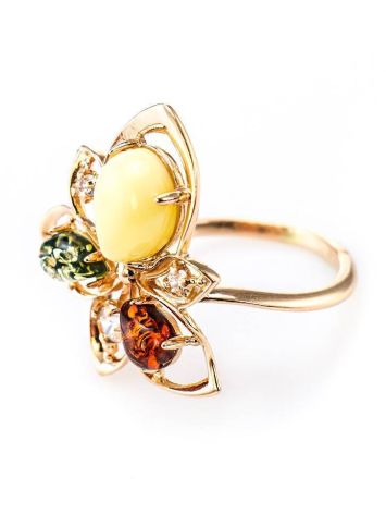 Striking Multicolor Amber Ring In Gold With Crystals The Edelweiss, Ring Size: 9 / 19, image , picture 6