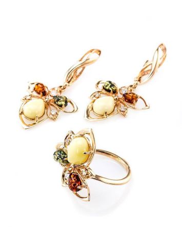 Striking Multicolor Amber Ring In Gold With Crystals The Edelweiss, Ring Size: 9 / 19, image , picture 7