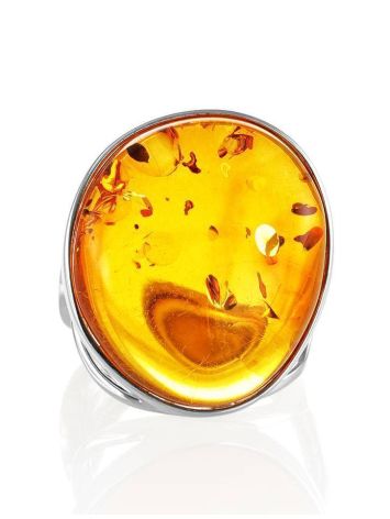 Round Amber Ring In Sterling Silver The Glow, Ring Size: Adjustable, image , picture 3