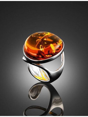 Round Amber Ring In Sterling Silver The Glow, Ring Size: Adjustable, image , picture 2