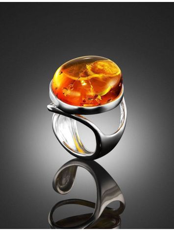 Classy Silver Ring With Cognac Amber The Glow, Ring Size: Adjustable, image , picture 2