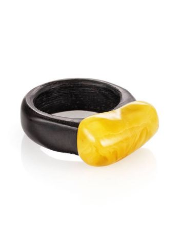 Hornbeam Wood Ring With Honey Amber The Indonesia, Ring Size: 9.5 / 19.5, image , picture 4