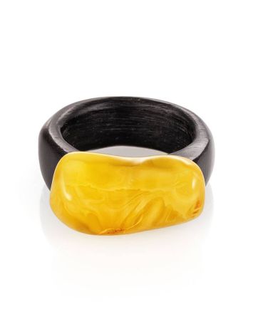 Hornbeam Wood Ring With Honey Amber The Indonesia, Ring Size: 9.5 / 19.5, image , picture 3