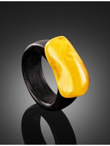 Hornbeam Wood Ring With Honey Amber The Indonesia, Ring Size: 9.5 / 19.5, image , picture 2