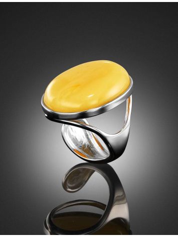 Bold Silver Ring With Honey Amber The Glow, Ring Size: Adjustable, image , picture 2
