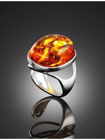 Adjustable Silver Ring With Cognac Amber The Glow, Ring Size: Adjustable, image , picture 2