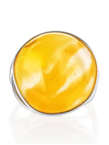 Bright Open Silver Ring With White Amber The Glow, Ring Size: Adjustable, image , picture 3