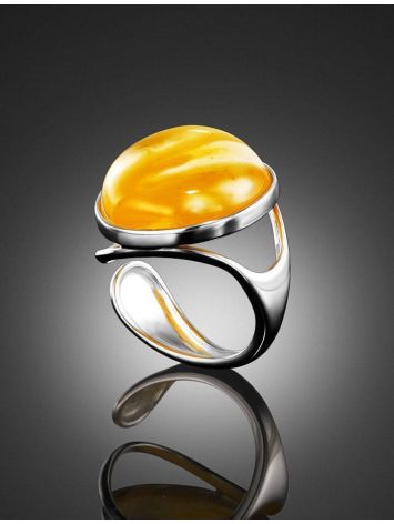 Bright Open Silver Ring With White Amber The Glow, Ring Size: Adjustable, image , picture 2