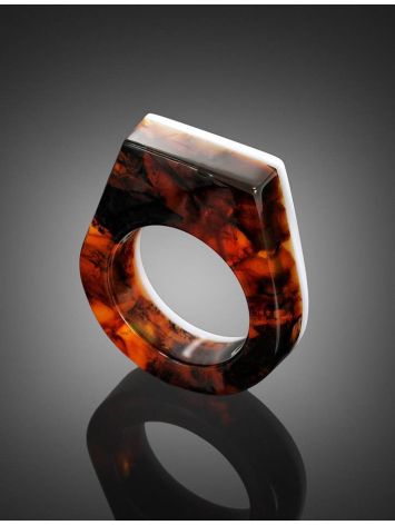 Stylish Amber Ring With Nacre The Magma, image , picture 2