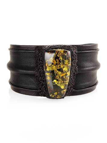 Leather Cuff Bracelet With Green Amber The Nefertiti, image , picture 3