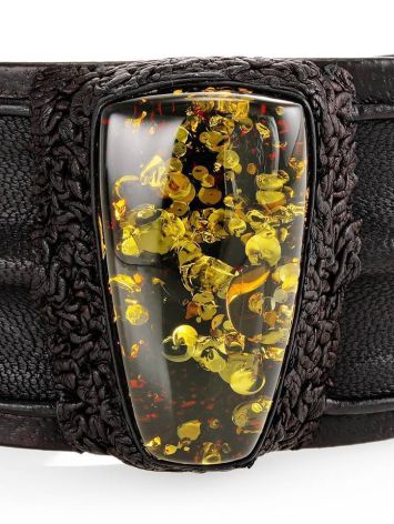Leather Cuff Bracelet With Green Amber The Nefertiti, image , picture 4