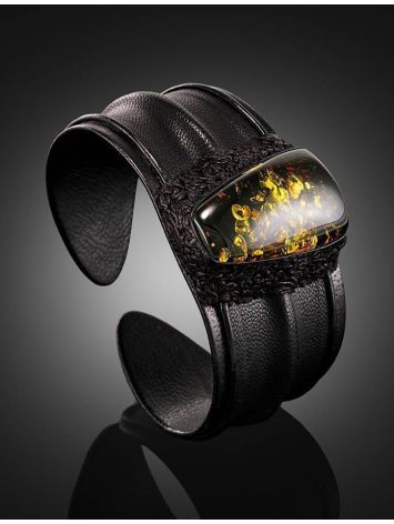 Leather Cuff Bracelet With Green Amber The Nefertiti, image , picture 2