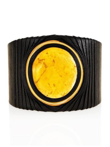 Dark Leather Cuff Bracelet With White Amber The Nefertiti, image , picture 3