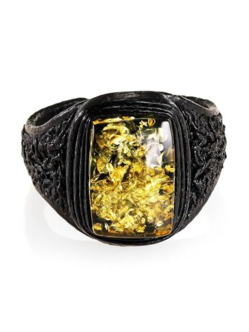 Leather Open Ring With Green Amber The Nefertiti, Ring Size: Adjustable, image , picture 3