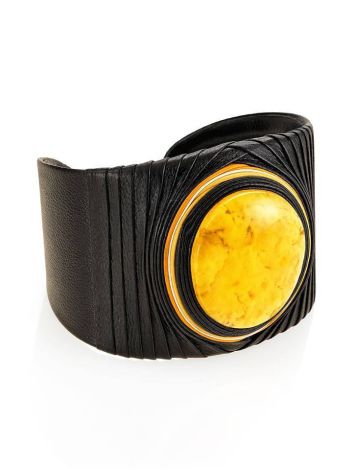 Dark Leather Cuff Bracelet With White Amber The Nefertiti, image , picture 4