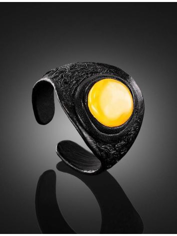 Dark Leather One Size Ring With Honey Amber The Nefertiti, Ring Size: Adjustable, image , picture 2