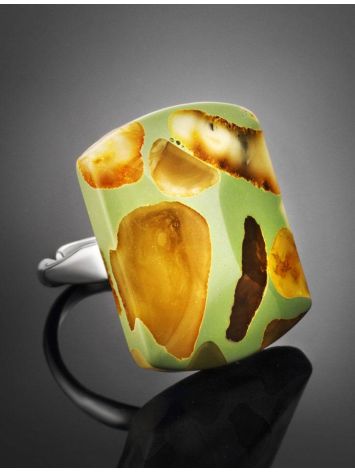 Open Ring With Honey Amber And Green Polymer The Dalmatian, Ring Size: Adjustable, image , picture 2